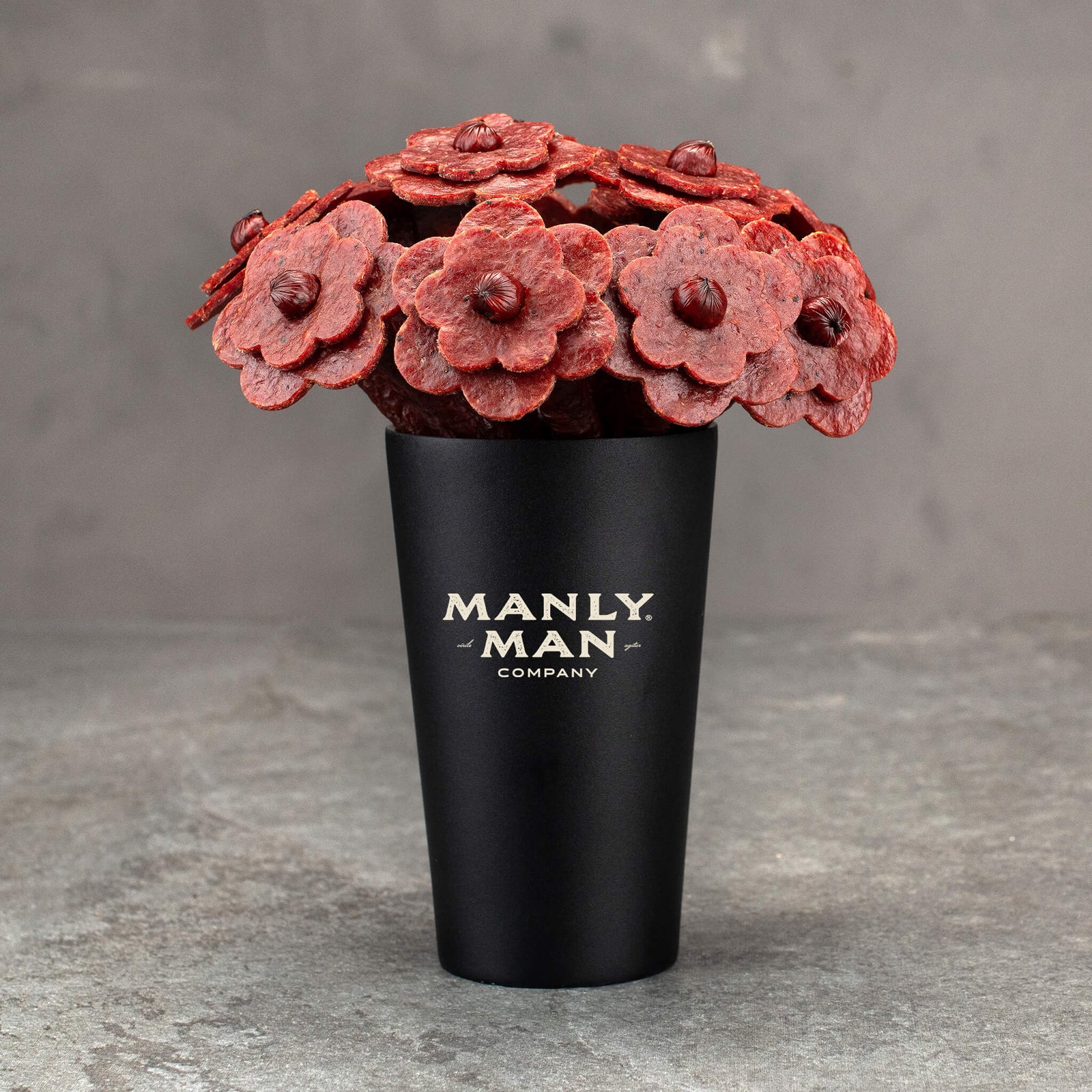 Beef jerky-themed Valentine’s Day gift ideas including edible bouquets, Meathearts™, jerky gift baskets, and tasting nights for meat lovers