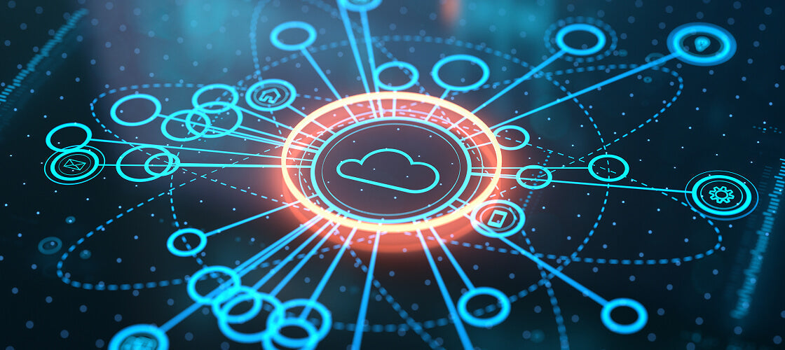Modern tech concept with cloud computing and digital nodes—on-theme with gifts for coders, software engineers, and IT pros.