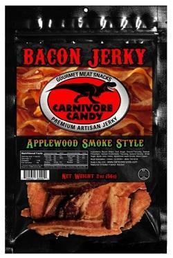 Bacon jerky in applewood smoke.