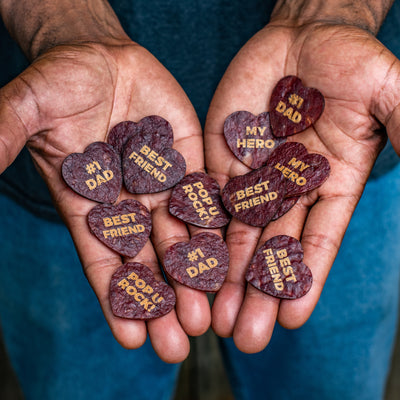 Father's Day Meat Hearts that say: #1 Dad, Best Friend, My Hero.