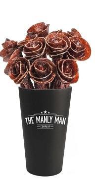 Beef Jerky Rose Bouquet in a special edition black Manly Man stainless steel pint glass.