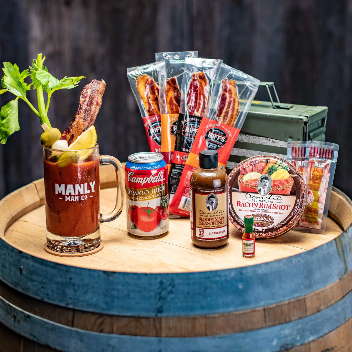 bloody mary tackle box Brunch Terlato Kitchen 16oz jar of jalapeno pickled green beans 16oz Infusion Bottle Demitris Rim Shot Gift Packaging All items are neatly packaged in an attractive gift box Bloody Mary Gift Set |