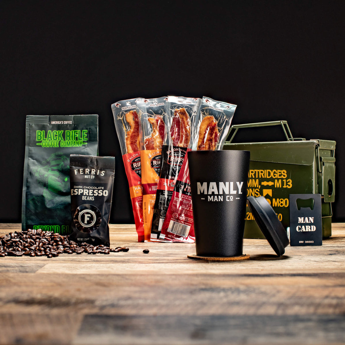 Coffee &amp; Bacon Ammo Can Gift Basket